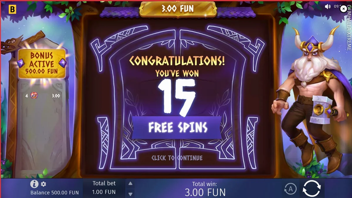 Giao diện trò chơi slot Gemhalla Xtreme với hình ảnh thần Thor và các biểu tượng Bắc Âu